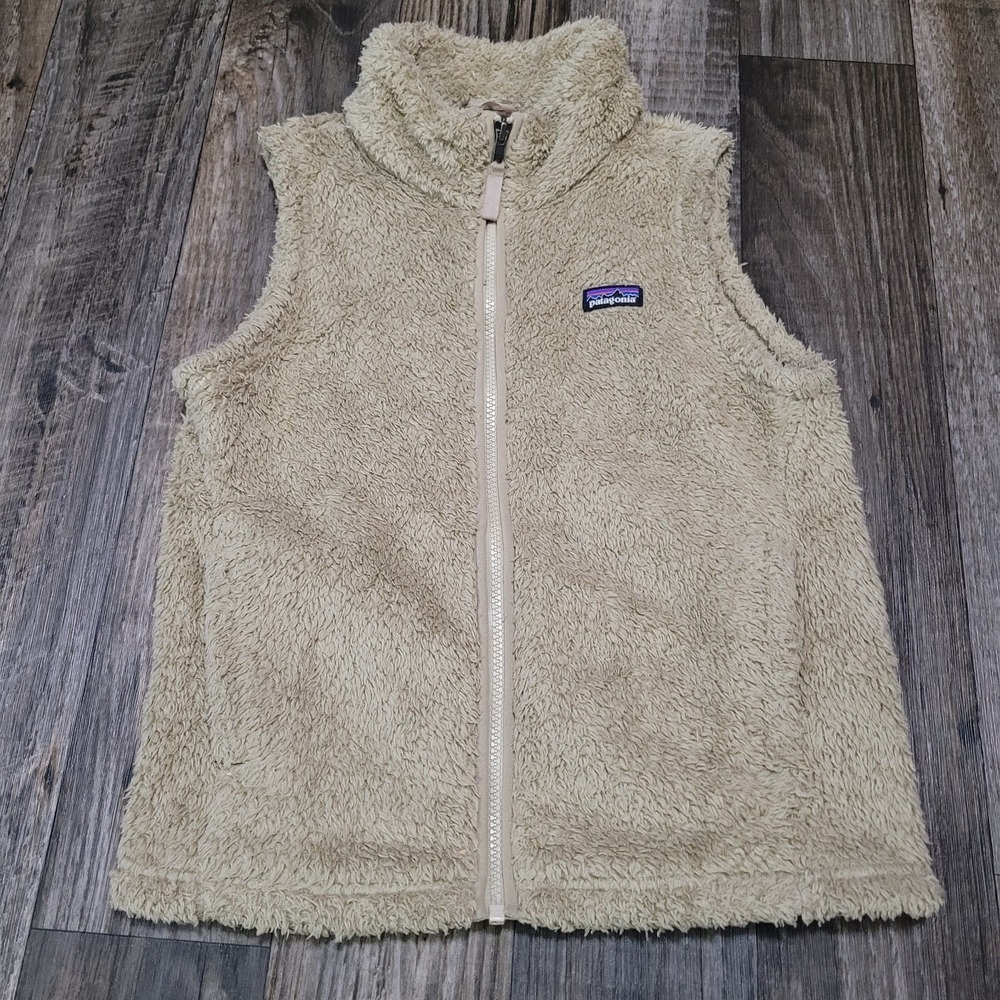 Girls Patagonia Vest Youth Large (12) Beige Sherpa Fleece Full Zip Pockets